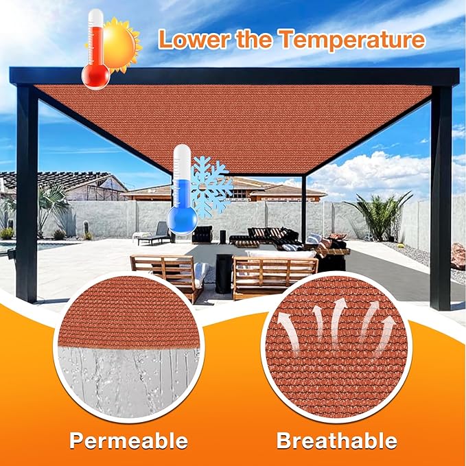 Artpuch 90% Sun Shade Cloth, 9 x 18 FT Pergola Shade Cover Canopy with Grommets, Sun Screen Fabric Tarp for Patio, Outdoor, Garden, Backyard, Rust Red