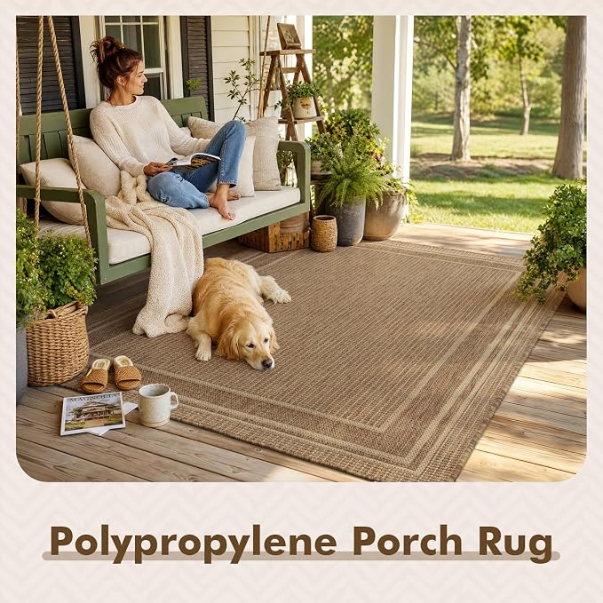 MontVoo-Outdoor Rug-Patio Rug 4x6 ft Polypropylene Indoor Outdoor Rugs Outdoor Carpet for Patio Deck Balcony Porch, Textured Weave, Durable for High Traffic, Fade-Resistant, Modern Neutral Brown