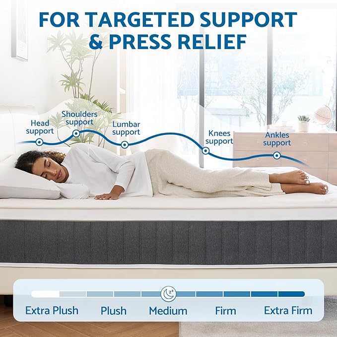 King Mattress, 12 Inch Hybrid Mattresses with Pocket Springs, Medium Firm King Size Mattress in a Box, Upgraded Support