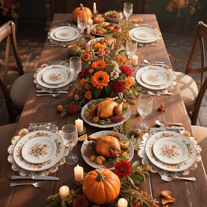 100 Pcs Fall Floral Paper Placemats Scalloped Boho Flower Paper Placemats Disposable Seasonal Wildflower Place Mats for Autumn Wedding Bridal Baby Shower Thanksgiving Harvest Party Supplies