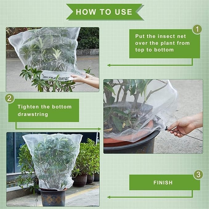 Drawstring Blueberry Netting for Bushes - 4 Pack 5.25×4.92FT - Easy Install Reusable Garden Netting, Protective Mesh for Fruit Trees & Tomato Plants, Blocks Birds, Squirrels & Insects
