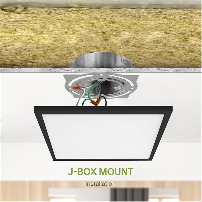 ASD LED 12" Square Flush Mount Ceiling Light Fixture, Low Profile Surface Lighting | 5CCT, Dimmable, Ultra-Thin, ETL Listed | 24W 1700LM 2700-6000K 120V | Kitchen, Bedroom, Hallway Lamp | Black