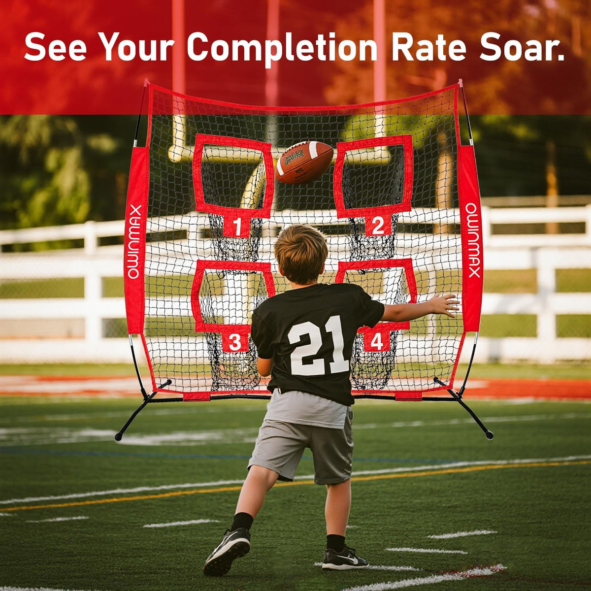 Skiennix Football Trainer Throwing Net - 6x6 Ft Target Practice with 4 Targets & Carry Bag | Black/Red