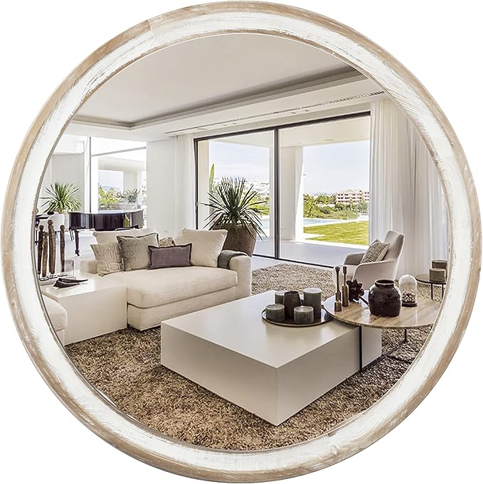 Reflinto 24 Inch Rustic Farmhouse Round Wall Mirror