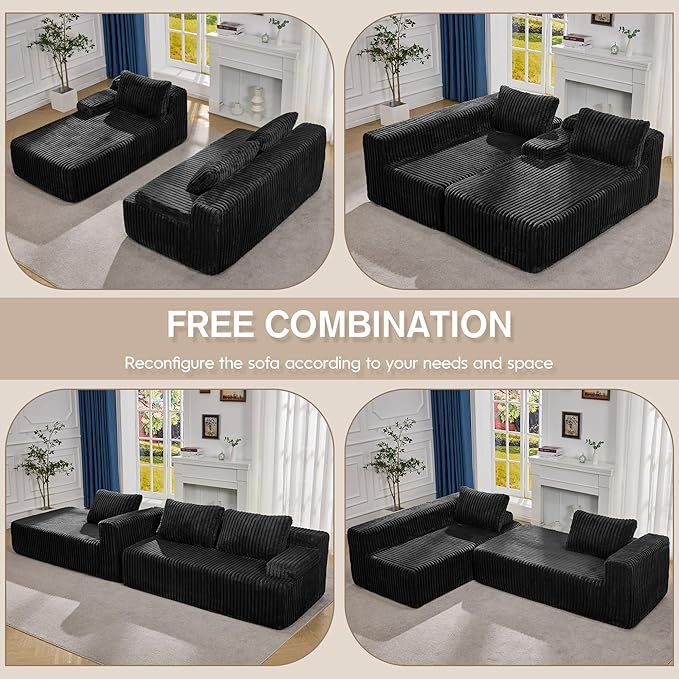 Hobestluk Modular Sectional Sofa Couches L-Shape Couch 3 Seat Modular Sofa Memory Foam Sectional Couches for Living Room, Cloud Couch with Oversized Chaise (108" Left Facing Chaise)