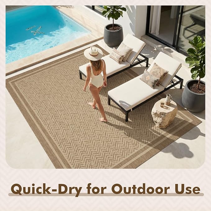 MontVoo-Outdoor Rug-Patio Rug 8x10 Polypropylene Indoor Outdoor Rug Outdoor Carpet for Patio Deck Balcony Porch, Textured Weave, Durable for High Traffic, Fade-Resistant, Boho Farmhouse Neutral Brown