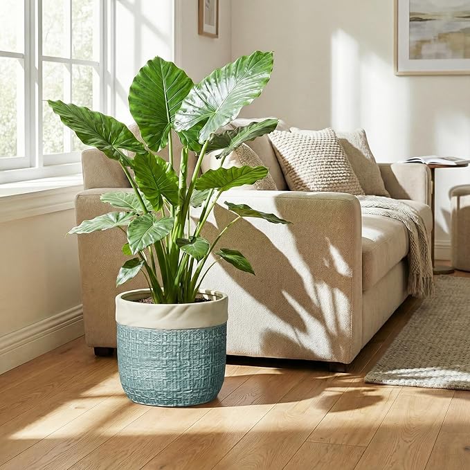 9.8 Inch Plant Pot - Ceramic Pots for Plants with Drainage Hole, Boho Plant Pots for Indoor Outdoor Plants, Decorative Round Planters, Porch Office Home Decor, Housewarming Gifts, Blue