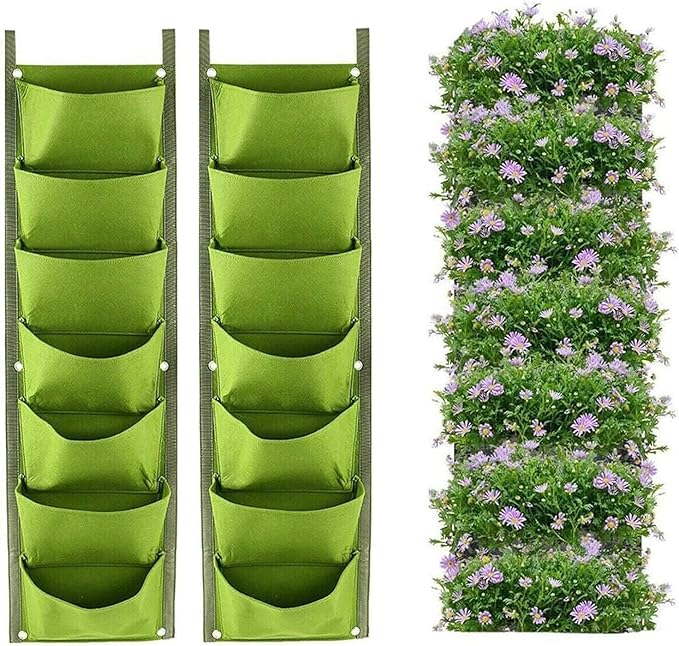 LITLANDSTAR Hanging Planter Bags, 2 Pack 7 Pocket Hanging Vertical Wall Planter