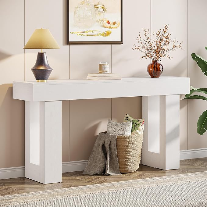 Tribesigns 63-Inch Long Console Table, Wooden Rectangular Sofa Table Behind The Couch, Farmhouse Entryway Table for Entrance, Hallway, Living Room (White)