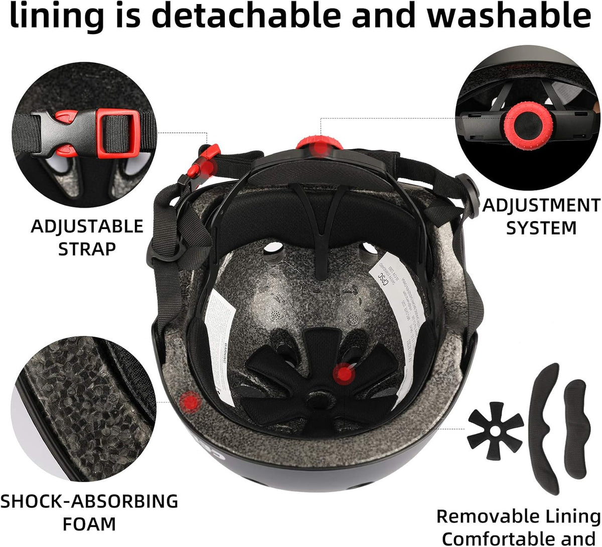 Skiennix Adjustable Skateboard & Bike Helmet - Washable Design for Youth & Adults | Perfect for Cycling, Climbing & Roller Skating