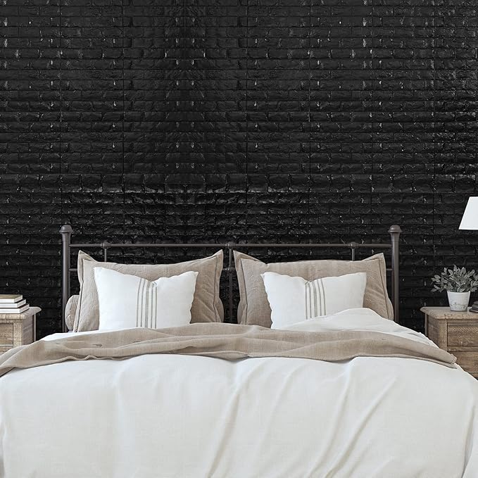 11PCS 3D Wall Panels Peel and Stick Faux Brick Wallpaper Black Self Adhesive