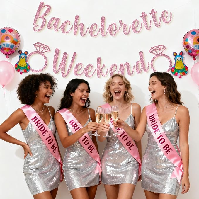 Bachelorette Weekend Banner Bachelorette Party Decor Sign for Bach Party Engagement Bridal Shower Wedding Bride to Be Decorations (Pink)