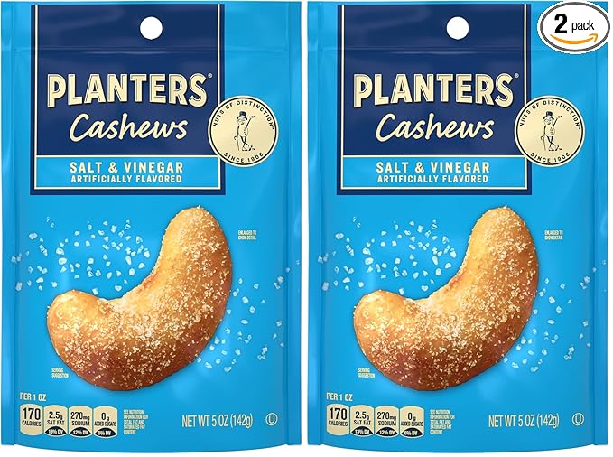 PLANTERS Cashews Salt and Vinegar, 5oz Bag (Pack of 2)