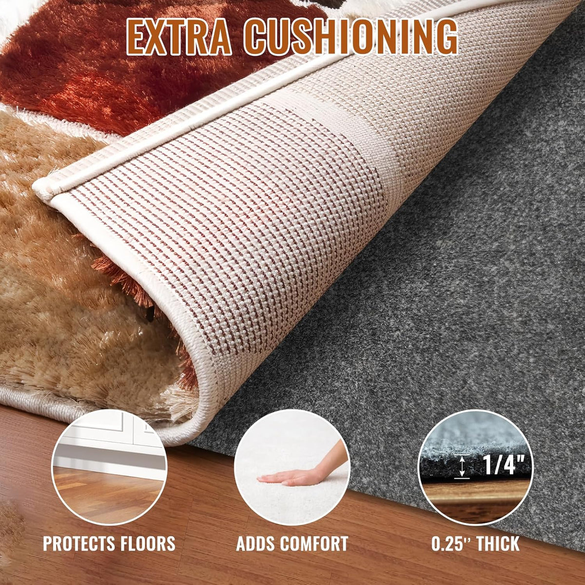 Felt Rug Pad, 5 x 7 Ft Rubber Non-Slip Rug Pad Gripper, Keep Rugs Secure and in Place, Extra Strong Under Carpet Mat Cushion - for All Floors