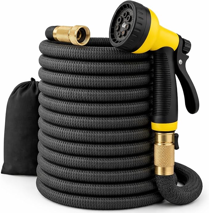 J&B XpandaHose 100ft Expandable Garden Hose – Ultra-Strong 3750D, 4-Layer Latex Core, Brass 3/4" Connectors, 10-Pattern Nozzle & Storage Bag – Lightweight, Kink-Reducing, Leak-Resistant