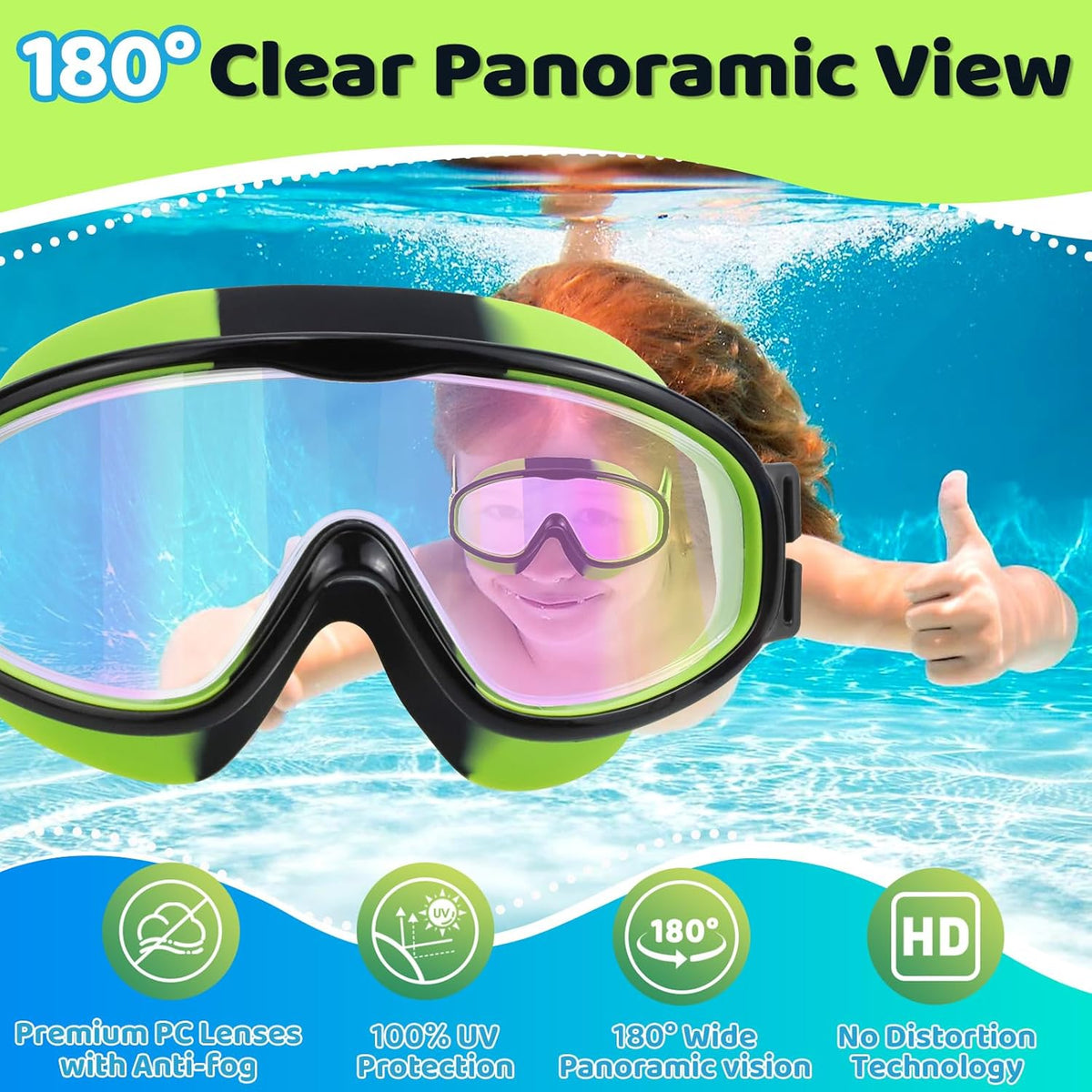 Vvinca Kids Swim Goggles - Anti-Fog, UV Protection & No Leaking | Comfortable Fabric Strap for Ages 3-14