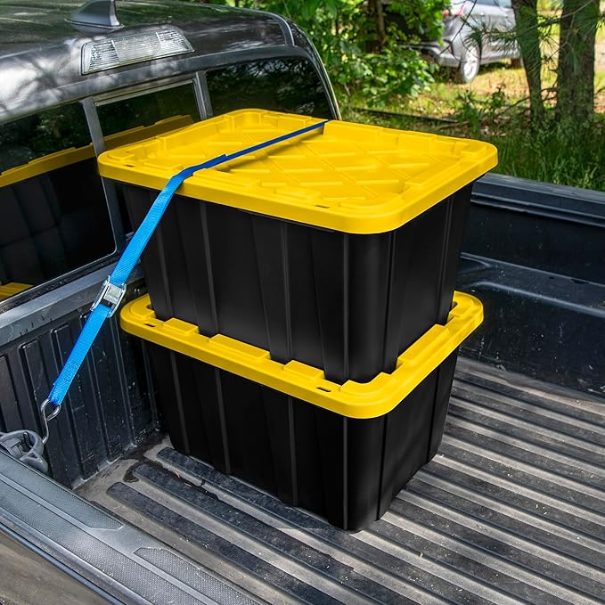 Sterilite 18-Pack Industrial Tote, Plastic Storage Container Bins with Lids, 27 Gallon - Heavy-Duty Organizing Containers for Closet, Bathroom, and Office