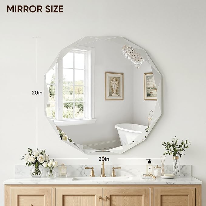 Suidia Bathroom Mirror, Frameless Bathroom Mirror