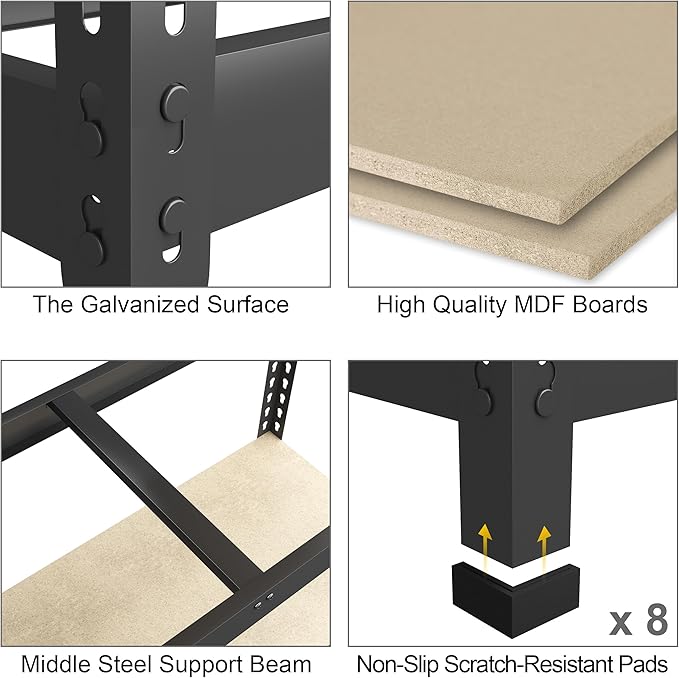 PrimeZone 4 Tier 36" W x 16" D x 55" H Storage Shelves - 3 Pack Adjustable Garage Storage Shelving, Heavy Duty Metal Storage Utility Rack Shelf Unit for Warehouse Pantry Closet Kitchen, Black