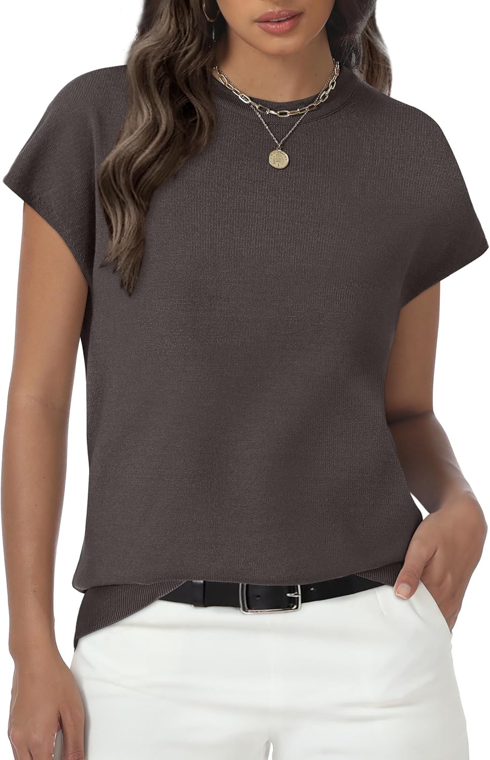 Skiennix Women's Summer Sweater - Short Sleeve Casual Top for Beach Vacations | Dressy Basic Cap Sleeve