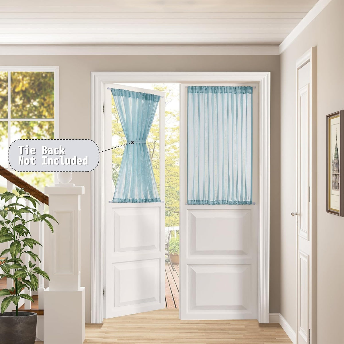 Tollpiz Sheer Door Curtains Closet Linen Textured Curtain Sheers Doorway Light Filtering Voile French Door Rod Pocket Curtains Patio Door, 54 x 63 inches Long, Dusty Blue, Set of 1 Panel