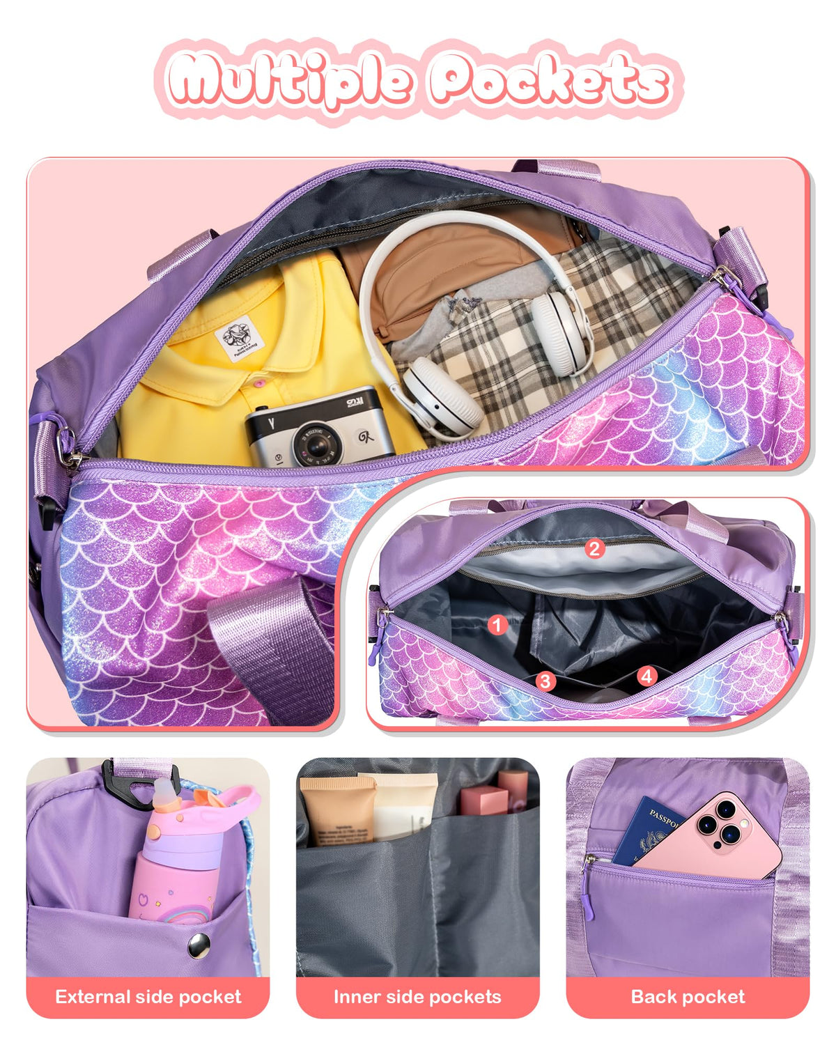 Vogewood Graduation Gifts Granddaughter-Girl Gym Bag with Shoe Compartment, Kid Personalized Weekender Overnight Bags, Initial Travel Tote with Makeup Pouch, Trendy Stuff for Teen Sister (Letter L)