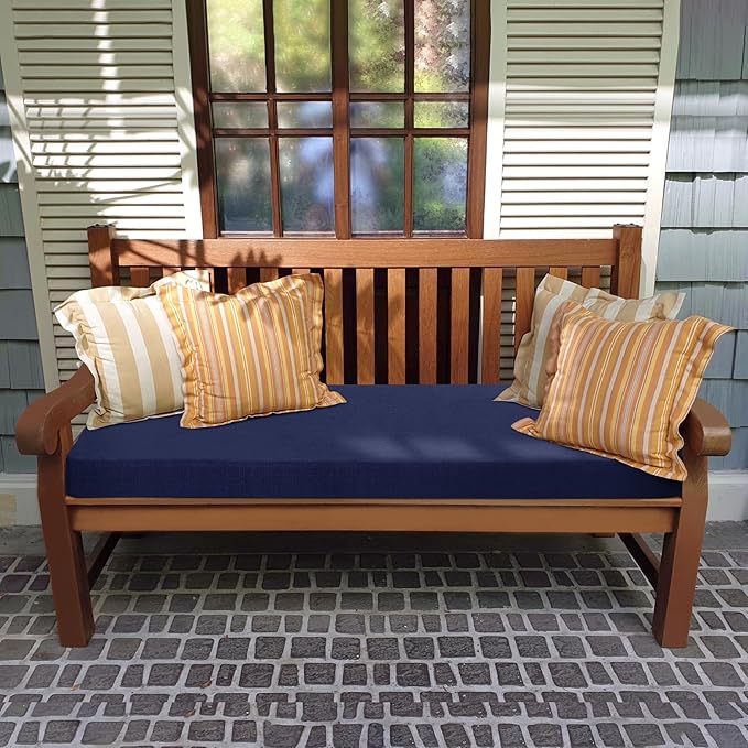 Favoyard Outdoor Bench Cushion 36 x 14 Inch Rainproof Patio Furniture Cushions 3-Year Color Fastness Garden Settee Porch Pads with Ties, Blue