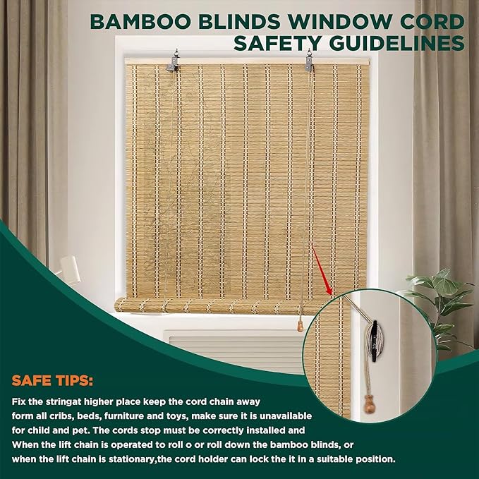 Bamboo Blinds for Interior Windows, Custom Roller Shades for Indoor Window and