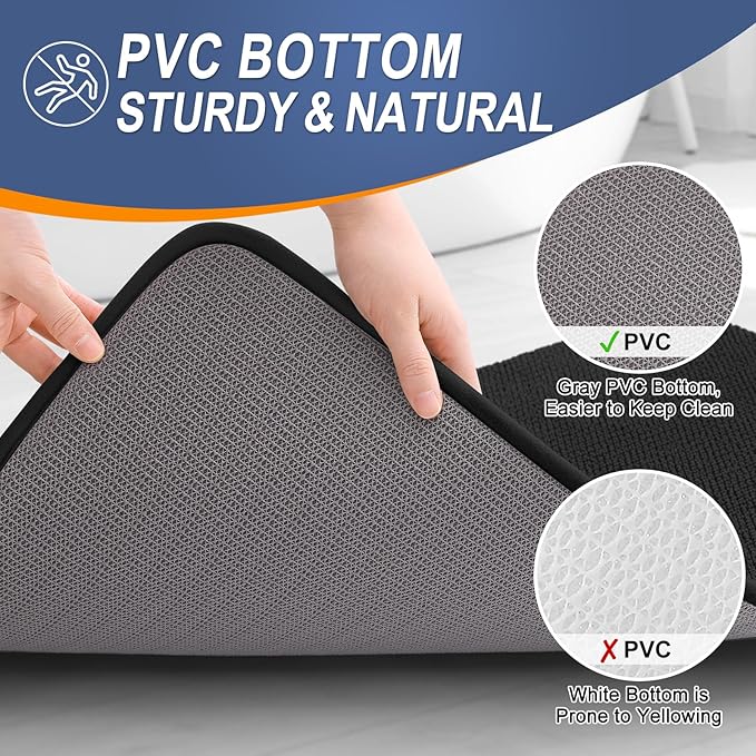 OLANLY Thick Memory Foam Bath Mats Rugs 59x35, Extra Soft Absorbent Bathroom Rug, Quick Dry Bath Mat, Non-Slip, Machine Washable Carpet for Bathroom, Tub and Shower, Home Decor Accessories, Black