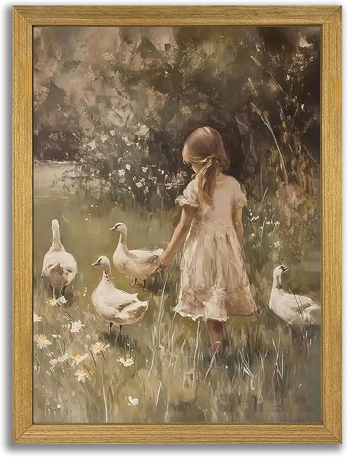 Wood Framed Canvas Wall Art, Vintage Girl