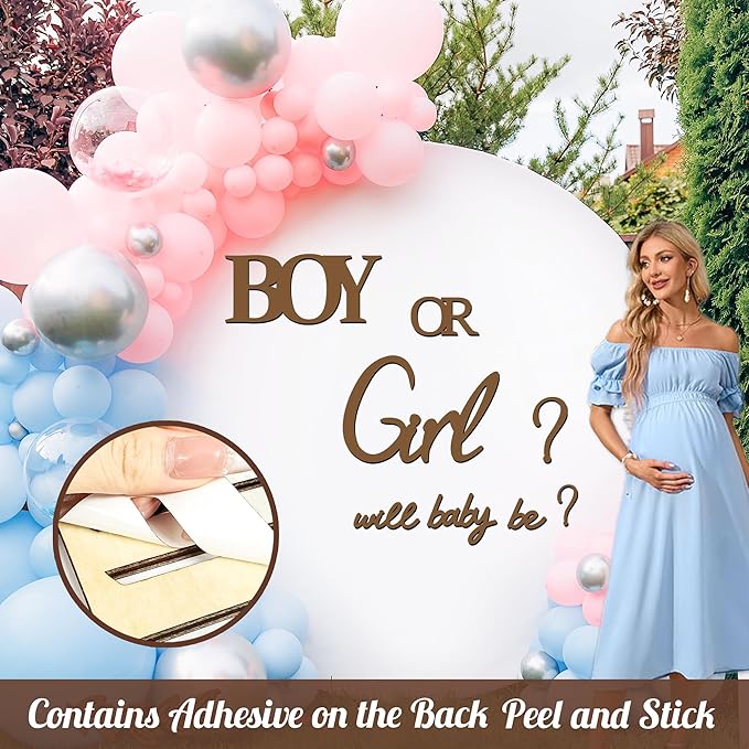 Large Wooden Gender Reveal Party Decorations Decals for Backdrop Boy or Girl What Will Baby Be Signs Oh Baby Shower Balloon Arch Stickers He or She Letters Sign Pregnancy Party Banner Photo Props