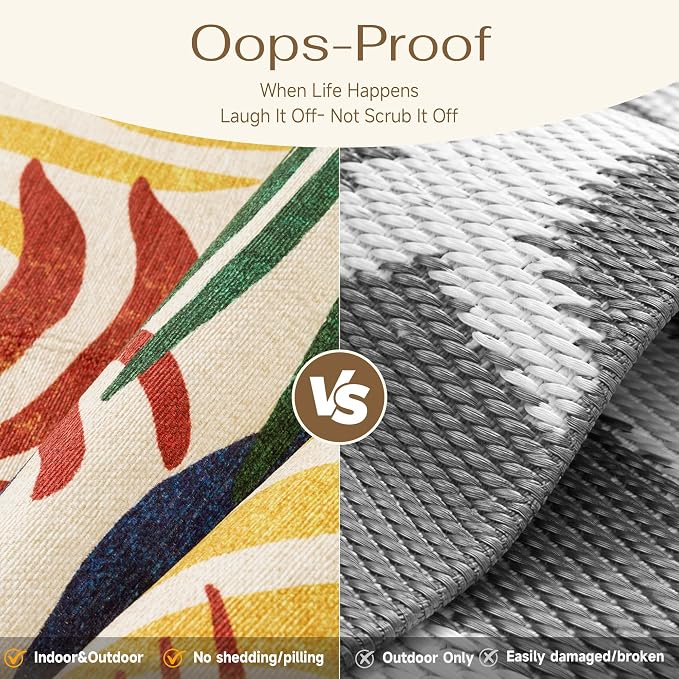5x7 Indoor Outdoor Area Rug Washable Patio Rug Multicolored Non Slip Non Shedding Waterproof Carpet for Living Room Bedroom Backyard Porch Camping RV Balcony Poolside
