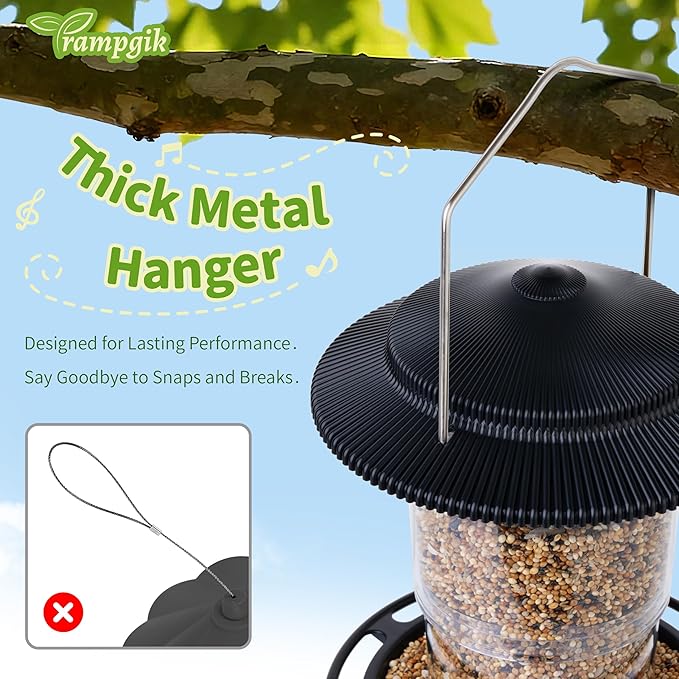 Outdoor Bird Feeder, Retractable Bird Feeder Hanging, Metal Hanger, Rainproof & Leak-Proof, Black, Pack of 1