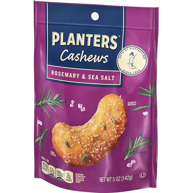 PLANTERS Cashews Rosemary & Sea Salt, Party Snacks, 5 Oz Bag (Pack of 2)