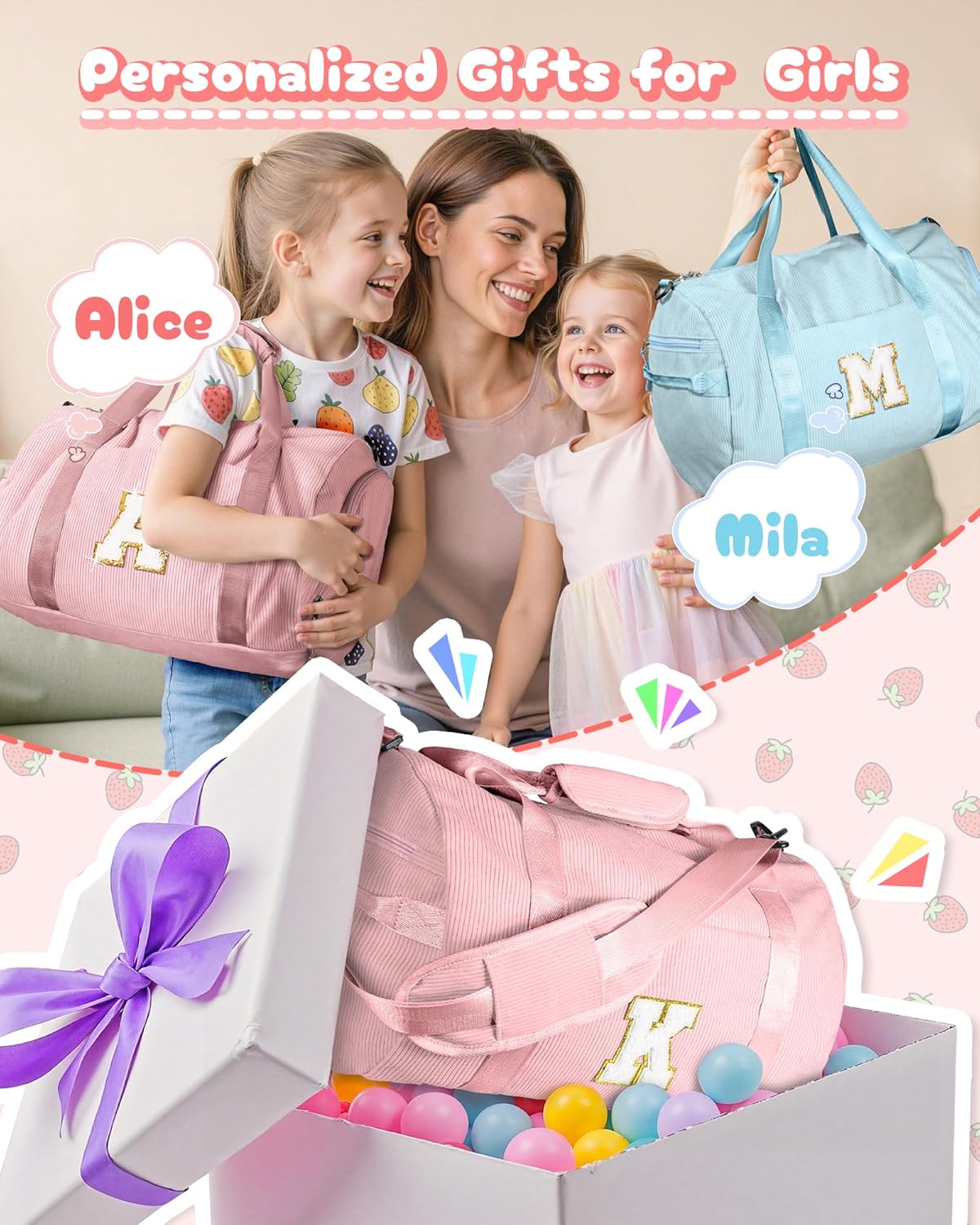 Skiennix Personalized Dance Bag for Girls | Kids Gym Duffle with Shoe Compartment & Toiletry Bag - Ideal Birthday Gift (Letter Y)