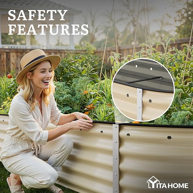 YITAHOME 6.5x2x1.5ft Large Raised Garden Bed Kit, 17" Tall 6 in 1 Galvanized Metal Planter Box with Gloves & Safety Rubber, Outdoor Above Ground Planters for Plants Vegetables Flowers, Cream Yellow