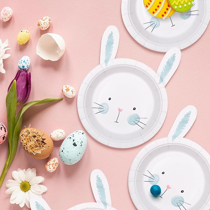 Cheerland Bunny Plates Blue Easter Paper Plate Cute Rabbit Shaped Tableware 7 Inch for Themed Birthday Decorations Some Bunnies is One Gender Reveal Garden Spring Tea Party Baby Shower Supplies 24pcs