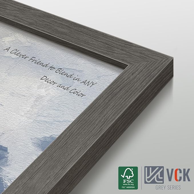 VCK 16x20 Picture Frame Set of 4 - Grey, Gallery-Quality Wood Poster Frames, 1.1-Inch Wide Border, Polished Plexiglass, Vertical or Horizontal Wall Display for Photo/Art/Prints, Grey
