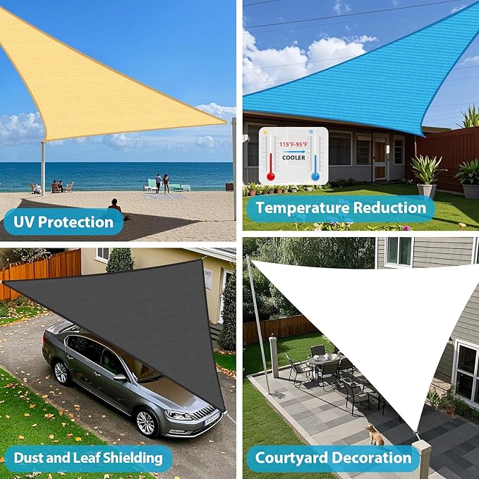 Amagenix Sun Shade Sail 5'X5'X5' Curved Edge Outdoor Shade Canopy Mocha Breathable 95% UV Block Shade Cloth for Patio Garden Backyard (We Make Custom Size)