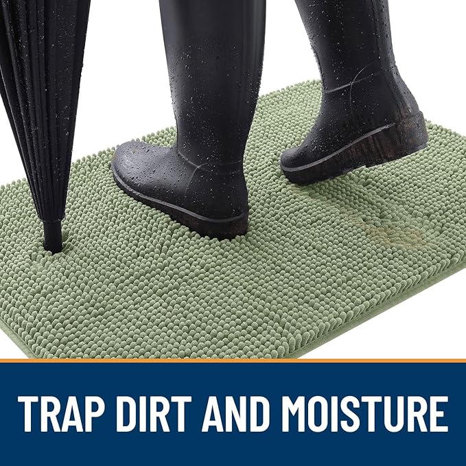 OLANLY Dog Door Mat for Muddy Paws 50x30, Absorbs Moisture and Dirt, Absorbent Non-Slip Washable Doormat, Quick Dry Chenille Mud Mat, Entry Indoor Entryway Carpet for Inside Floor, Sage Green