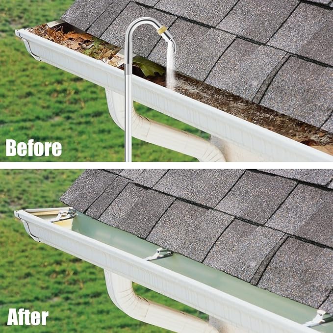 12FT (20ft Reach) Telescopic Gutter Cleaning Tools from The Ground, Rain Gutter Cleaners Tool with Hose Copper Attachment/10