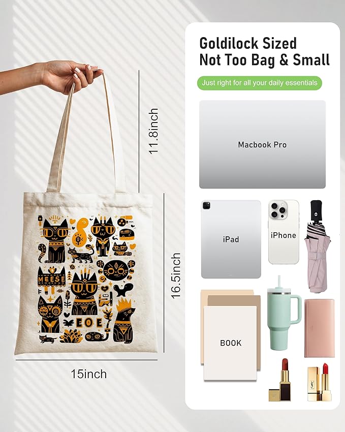 Double-Sided Canvas Tote Bag for Women with Magnetic Snap, Wide Strap & Inner Pocket for Work, Shopping, Travel