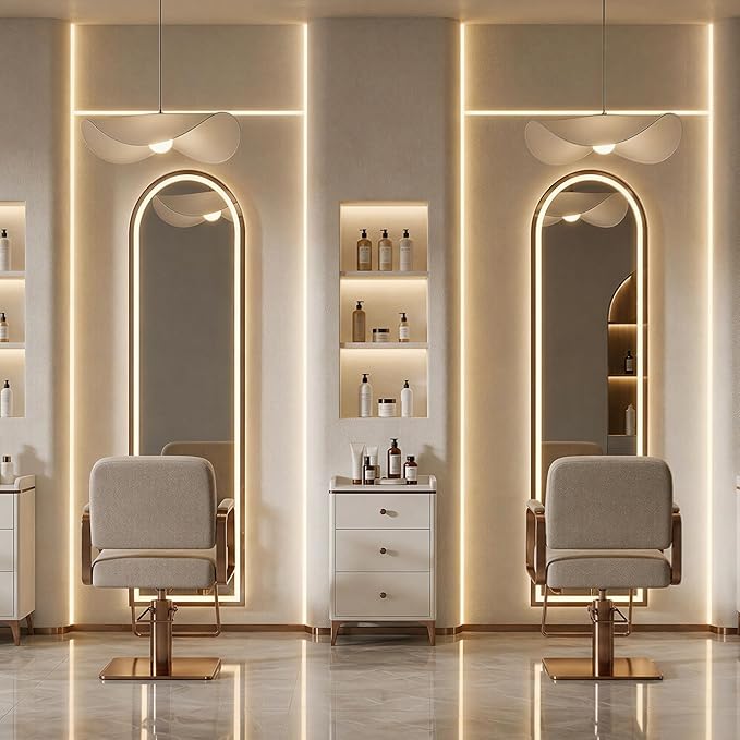 Arched Full Length Mirror with LED Lights, Body Floor Mirrors with Dimming & 3
