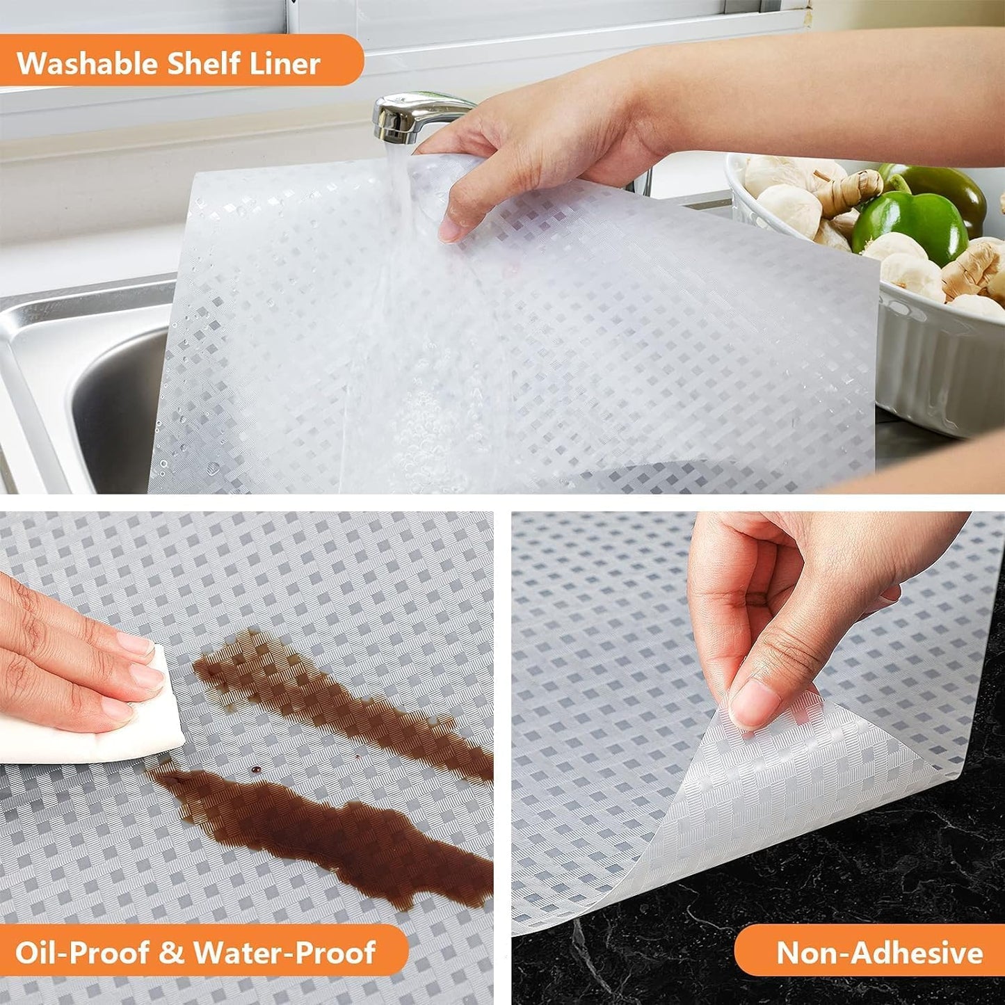 Shelf Liners for Kitchen Cabinets Refrigerator Liners Waterproof & Oil-Proof Kitchen Cupboard Liner Non-Slip Drawer Mats EVA Material Non Adhesive Fridge Liner for Shelves Clear 35.4 x 236.2 Inches