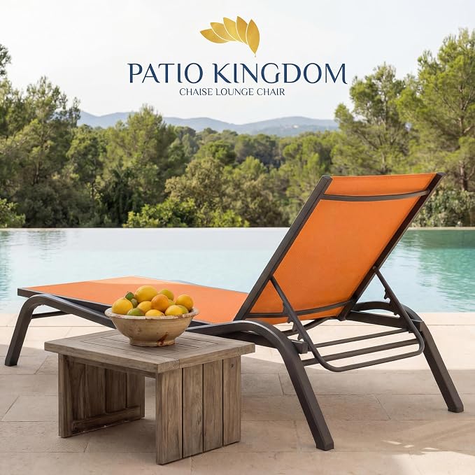 Adjustable Patio Chaise Lounge Chair, Outdoor Pool Lounger for Sunbathing & Tanning, All-Weather Textilene Sun Bed for Beach, Porch & Deck, Rust-Proof Aluminum Frame, Solar Orange