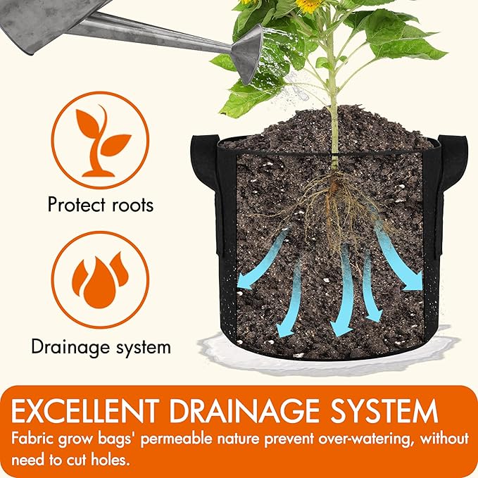 Gardzen 6-Pack 10 Gallon Grow Bags, 300G Thickened Nonwoven Fabric Pots with Handles, Heavy Duty Aeration Plant Bags for Gardening and Container Growing