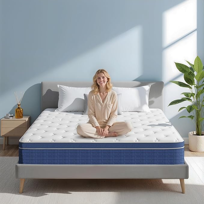 Queen Mattress,12 Inch Memory Foam Hybrid Queen Size Mattresses in a Box, Medium Firm Feel Individual Pocket Springs Matress, Breathable Fabric, Strong Edge Support, Fiberglass Free