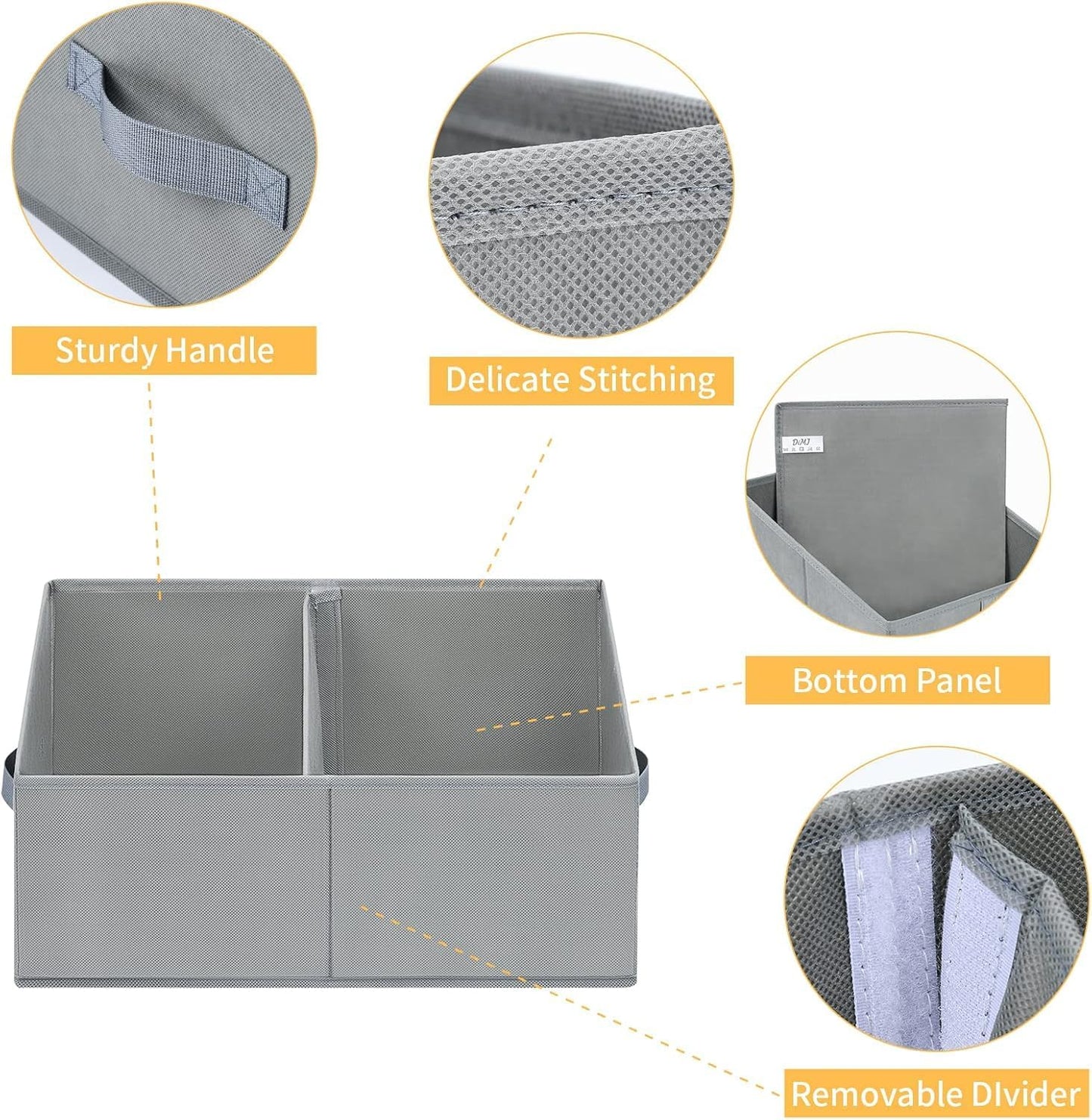 DIMJ Trapezoid Storage Bins for clothes - 6 Packs Closet Organizers and Storage Baskets, Foldable Closet Baskets with Handles and Divider, Closet Storage Bin Toybox for Shelves Living Room Bedroom
