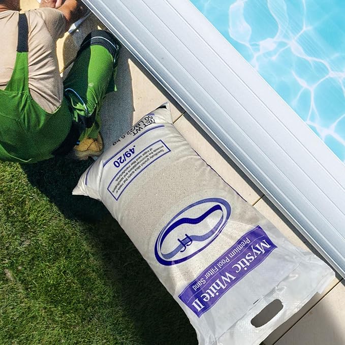 5 Pack Mystic White II Sand for Above Ground and Inground Pool Filter Pumps, 50 Lb - Accessories and Supplies for Swimming Pool System Cleaning and Maintenance