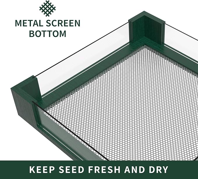 FlowaFoli Platform Bird Feeders for Outdoors - Clear View Hanging Bird Feeder with Acrylic Side Panels, Easy to Observe Birds & Seed Level, Garden Decoration Attracts Cardinal, Blue Jay, Green